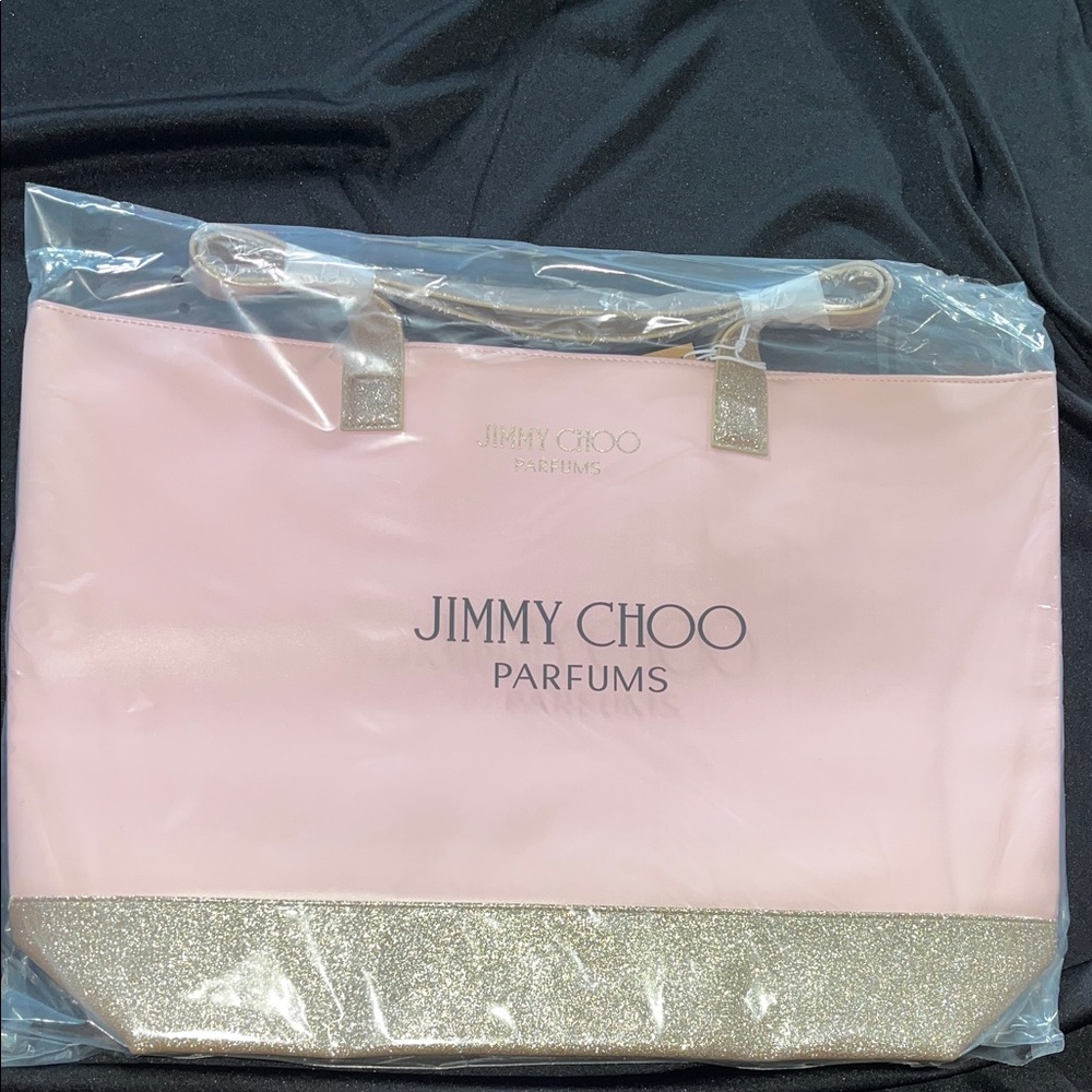 Jimmy Choo Pink Tote with Gold Accents